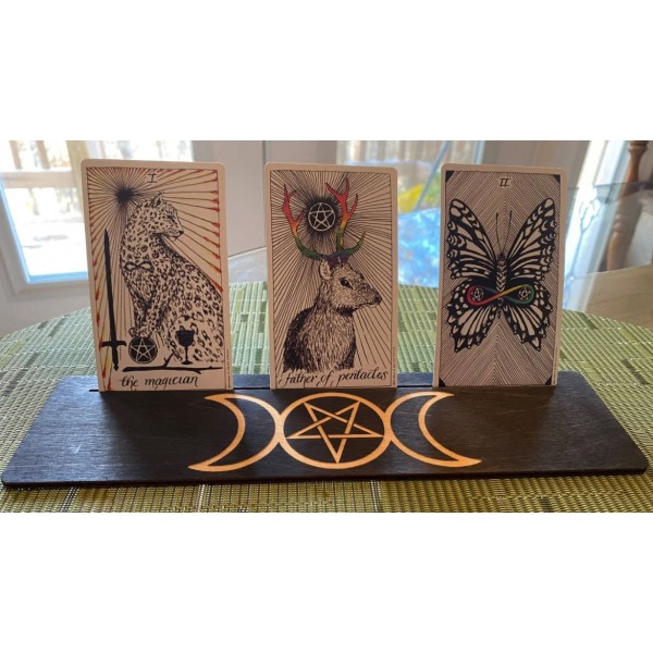 Tarot & Oracle Card Holder: Black, Triple Pentacle Moon - 3 Cards