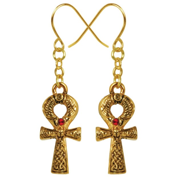 Scarab Ankh Earrings - Goldtone Scarab Ankh Earrings - Goldtone