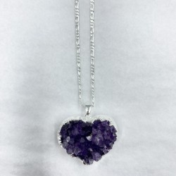 Amethyst Crystal Cluster Heart Necklace
