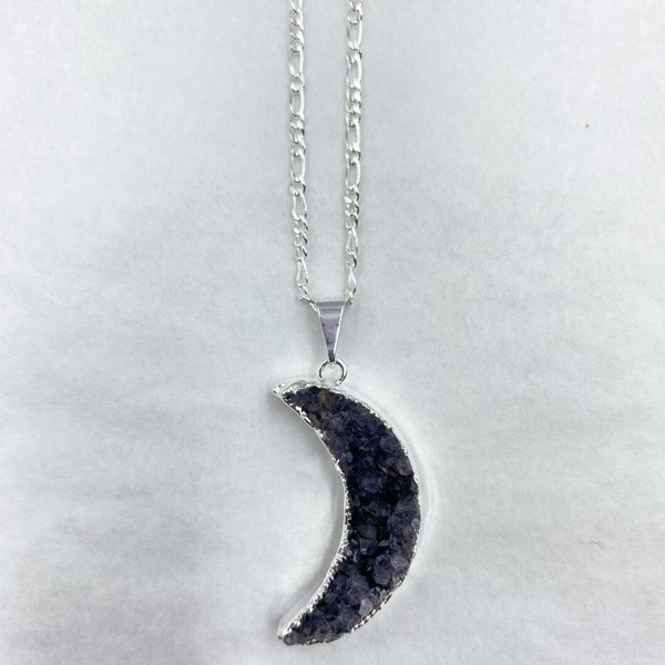 Amethyst Crystal Cluster Moon Collier