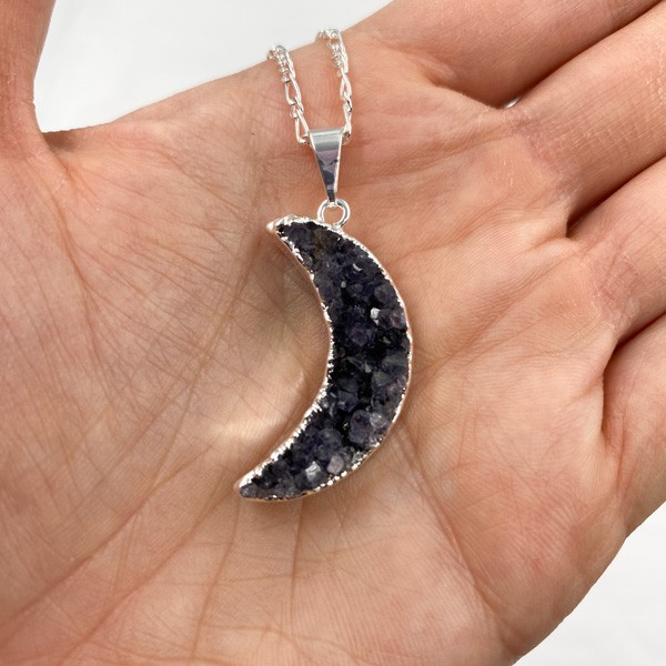 Amethyst Crystal Cluster Moon Necklace Amethyst Crystal Cluster Moon Necklace