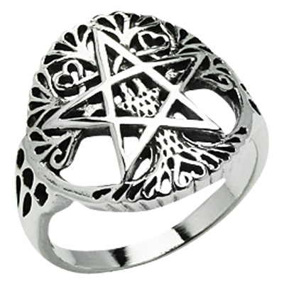 Anneau Pentacle Arbre De Vie, Sterling Anneau Pentacle Arbre De Vie, Sterling