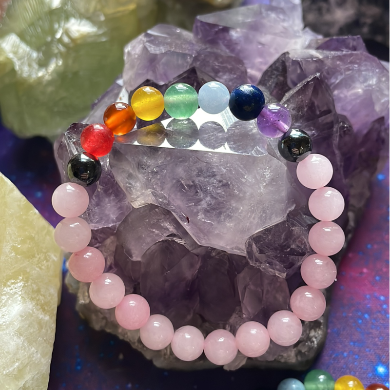 Bracelet Chakra Quartz Rose, Taille Enfant Bracelet Chakra Quartz Rose, Taille Enfant