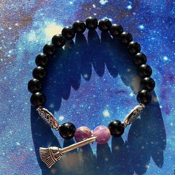 Bracelet balai Besom - Améthyste et obsidienne