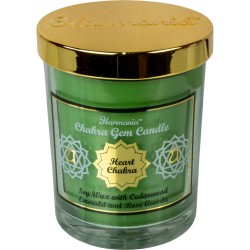 Chakra Gem Candle: Emerald, Rose Qtz, Cedarwood - Heart