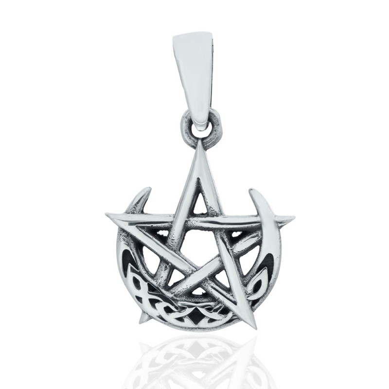 Pendentif pentacle lune celtique, Sterling Pendentif pentacle lune celtique, Sterling
