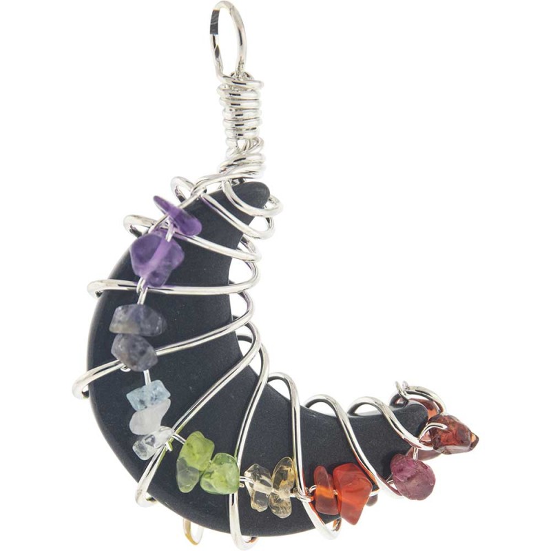 Pendentif lune chakra agate noire Pendentif lune chakra agate noire