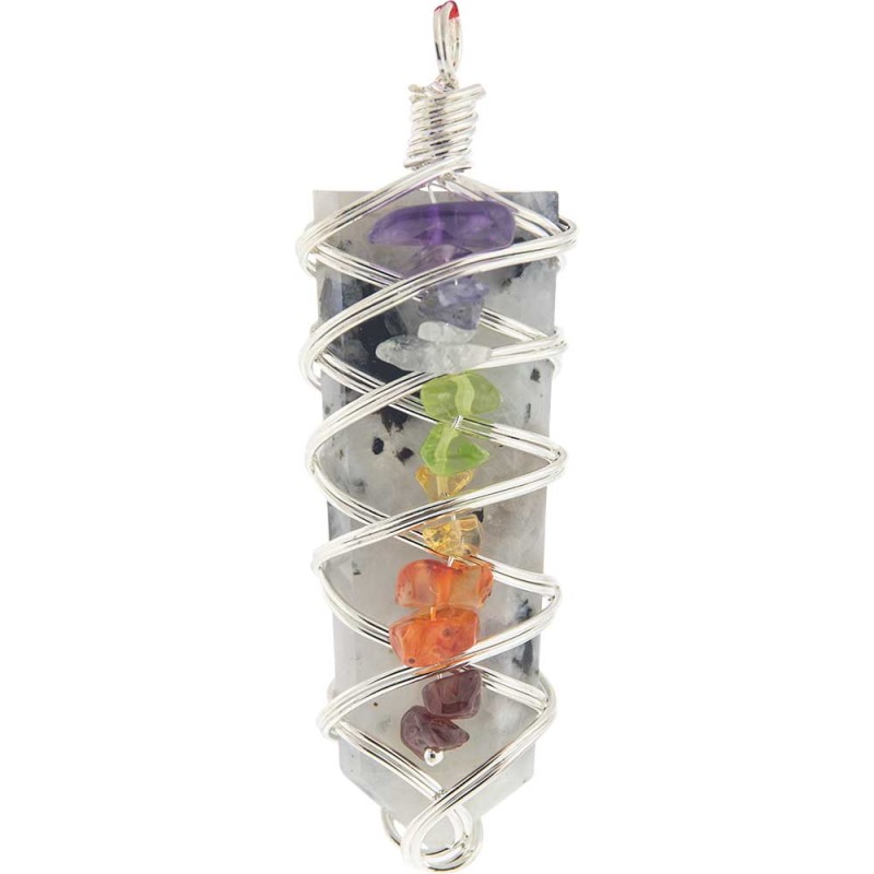 Chakra enveloppé de pierre de lune bleue pendentif Chakra enveloppé de pierre de lune bleue pendentif