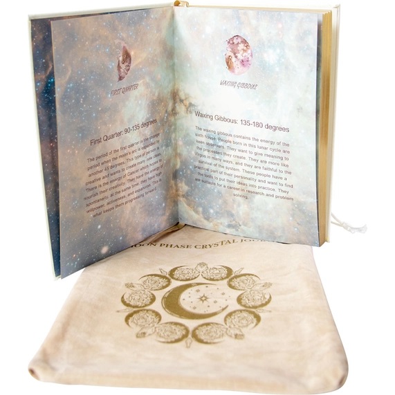 Journal végétalien : Phases de lune de cristal, avec sac de rangement Journal végétalien : Phases de lune de cristal, avec sac de rangement
