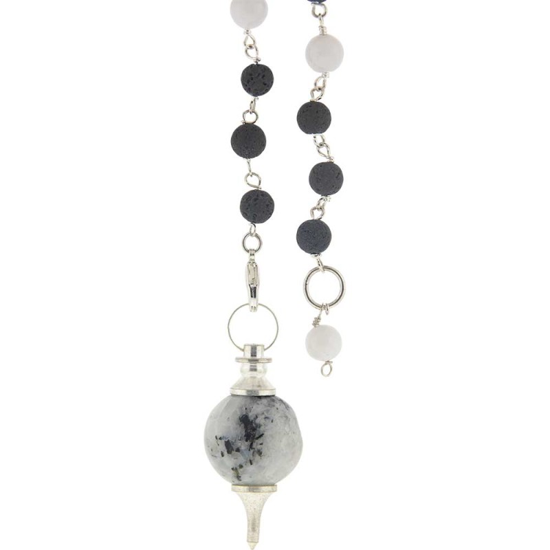 Pierre de lune et perles de lave Pendule Pierre de lune et perles de lave Pendule