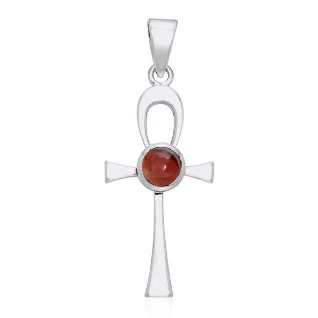 Pendentif Ankh en grenat, Sterling Pendentif Ankh en grenat, Sterling