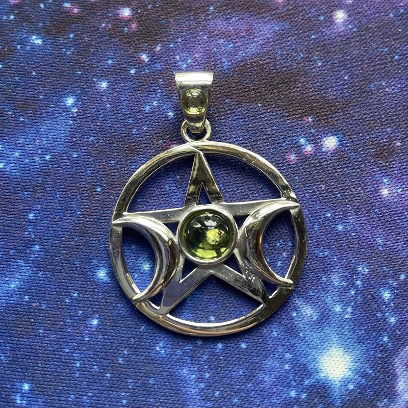 Pendentif Triple Moon Pentacle, Péridot Pendentif Triple Moon Pentacle, Péridot
