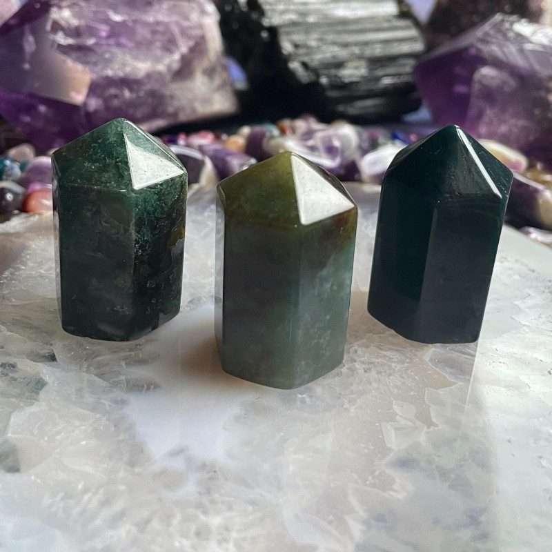 Standing Crystal Point - Moss Agate, Dark Standing Crystal Point - Moss Agate, Dark
