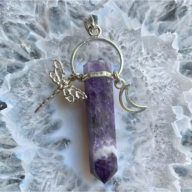 Dragonfly Moon Pendant: Amethyst Dragonfly Moon Pendant: Amethyst