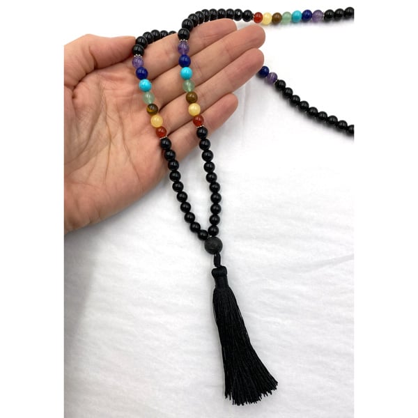 Black Obsidian Chakra Prayer Mala Black Obsidian Chakra Prayer Mala