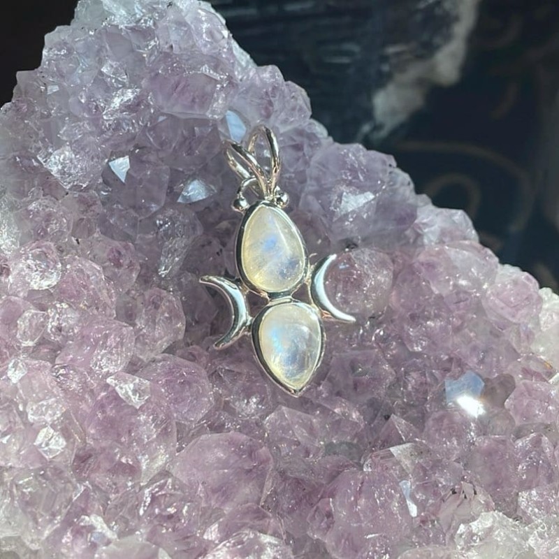 Pendentif double pierre de lune arc-en-ciel, Sterling Pendentif double pierre de lune arc-en-ciel, Sterling