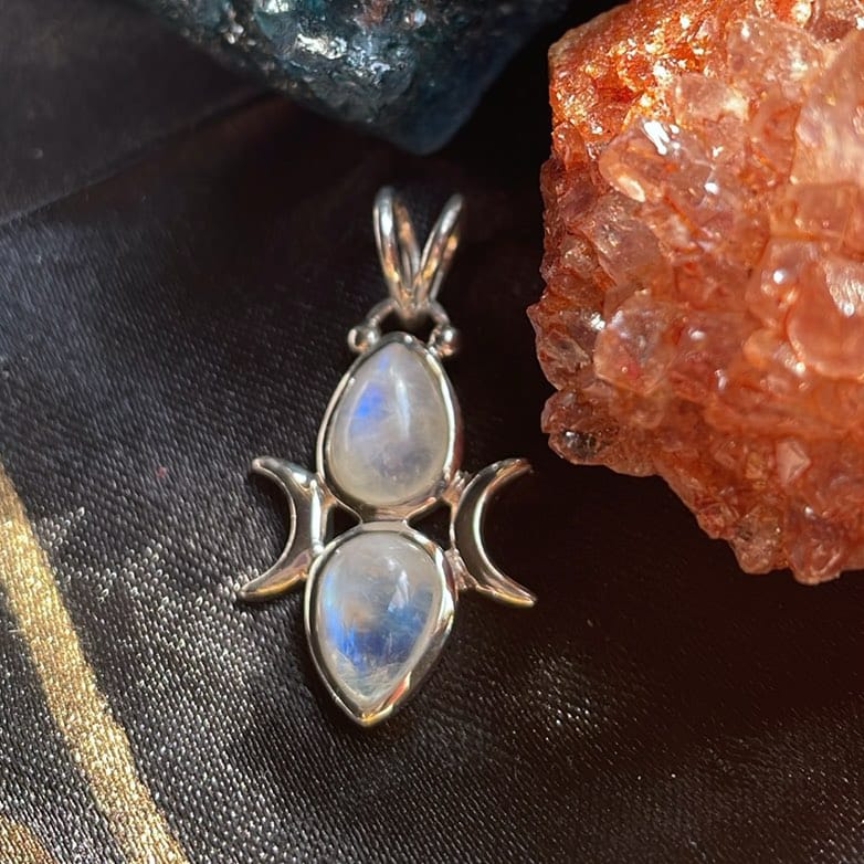Pendentif double pierre de lune arc-en-ciel, Sterling Pendentif double pierre de lune arc-en-ciel, Sterling