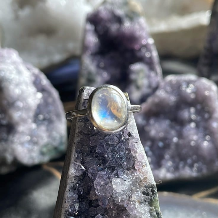 Bague pierre de lune, Sterling - Taille 9 Bague pierre de lune, Sterling - Taille 9