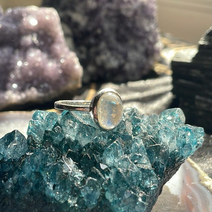 Bague pierre de lune, Sterling - Taille 9 Bague pierre de lune, Sterling - Taille 9