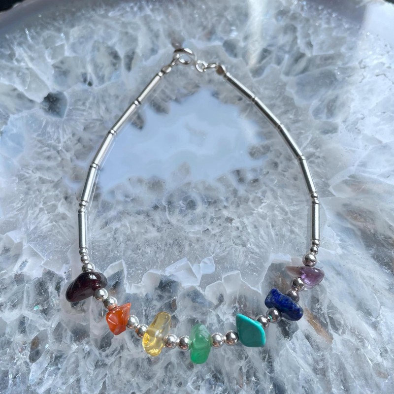 Bracelet en cristal chakra, Sterling Bracelet en cristal chakra, Sterling