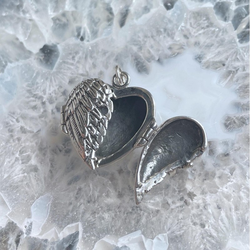 Angel Wing Heart Locket, Sterling Angel Wing Heart Locket, Sterling