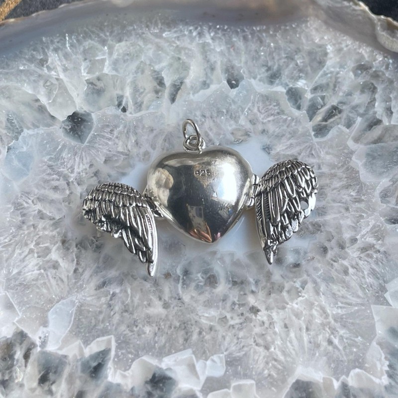 Angel Wing Heart Locket, Sterling Angel Wing Heart Locket, Sterling