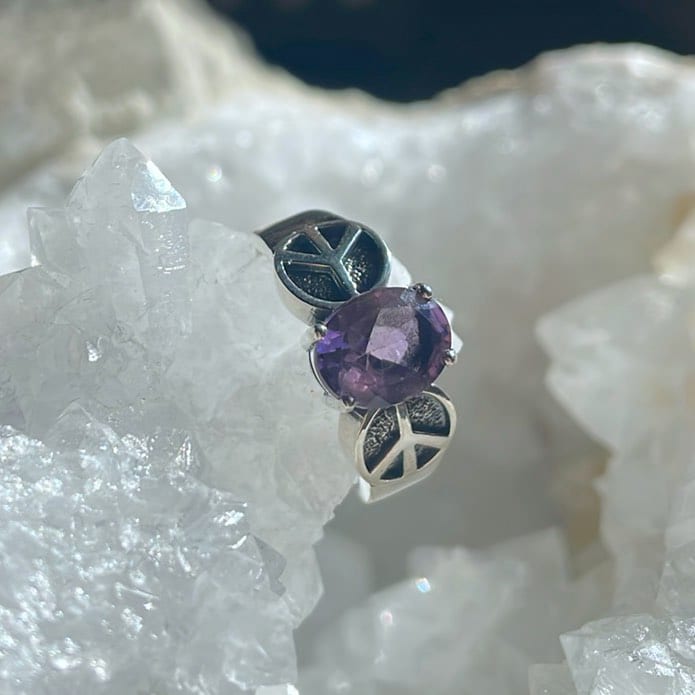 Peace Amethyst Ring, Sterling Peace Amethyst Ring, Sterling