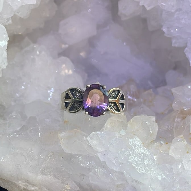 Peace Amethyst Ring, Sterling Peace Amethyst Ring, Sterling