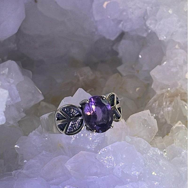 Peace Amethyst Ring, Sterling Peace Amethyst Ring, Sterling