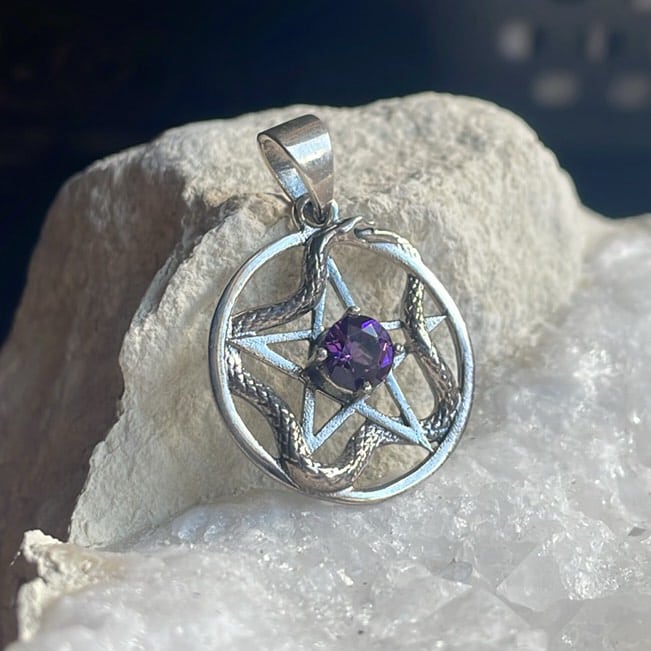 Pentacle serpent en améthyste, Sterling Pentacle serpent en améthyste, Sterling