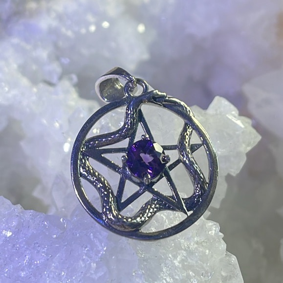 Pentacle serpent en améthyste, Sterling Pentacle serpent en améthyste, Sterling