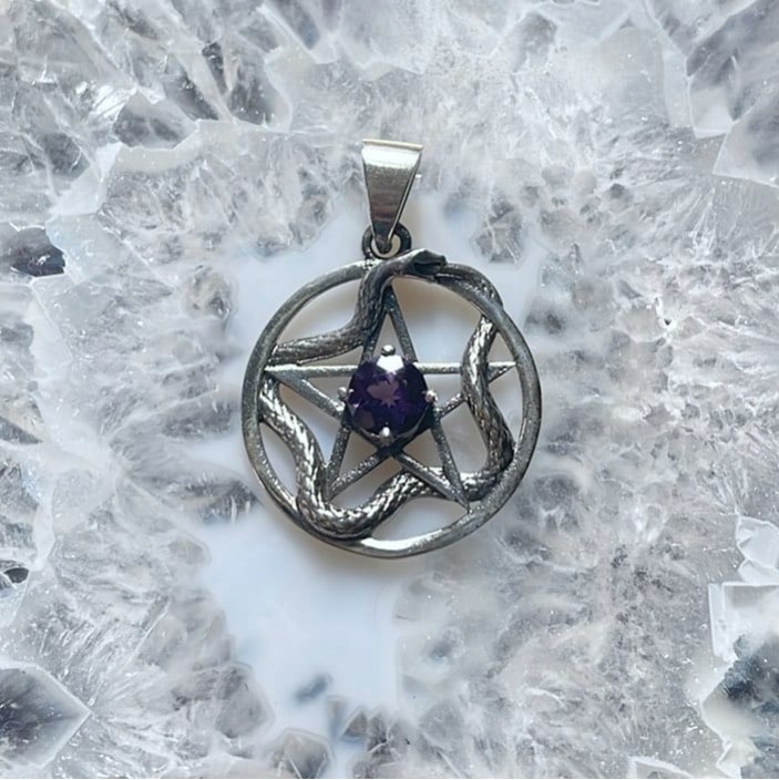 Pentacle serpent en améthyste, Sterling Pentacle serpent en améthyste, Sterling