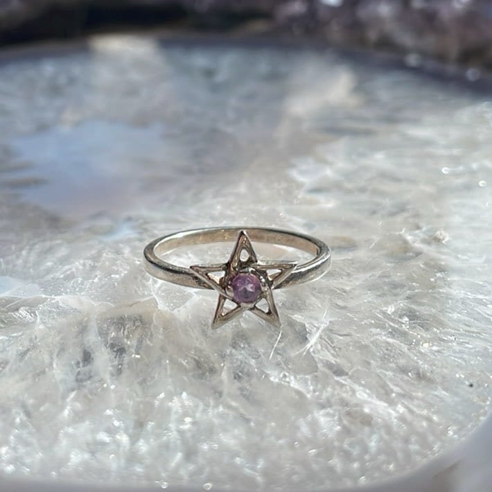 Amethyst Star Ring, Sterling Amethyst Star Ring, Sterling