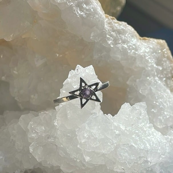 Amethyst Star Ring, Sterling Amethyst Star Ring, Sterling