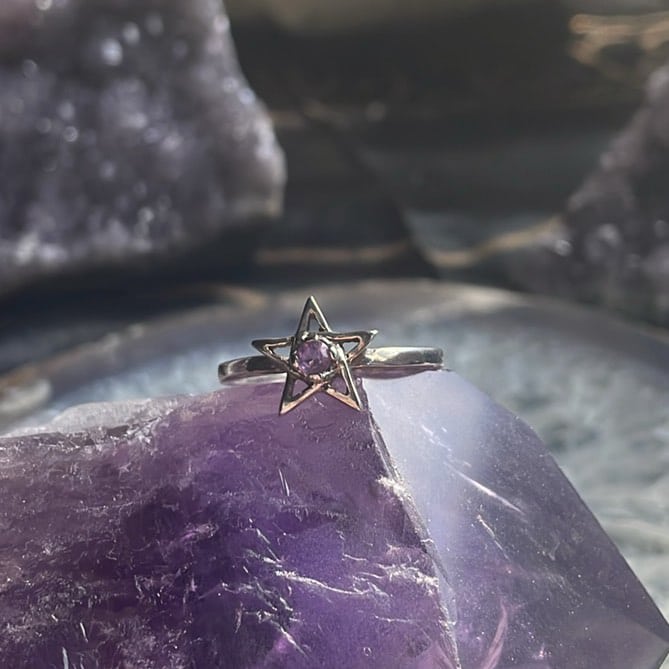 Amethyst Star Ring, Sterling Amethyst Star Ring, Sterling
