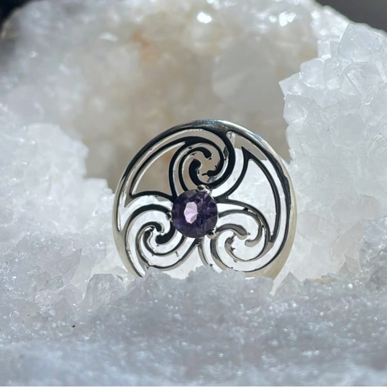 Amethyst Triskelle Pendant, Sterling Amethyst Triskelle Pendant, Sterling