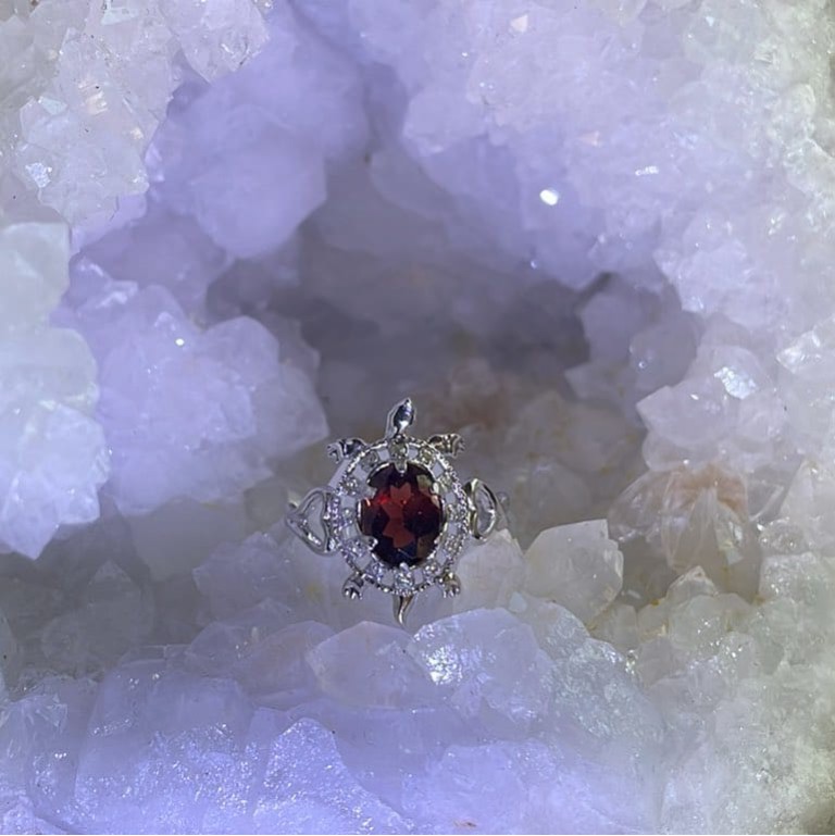 Bague Tortue Grenat, Sterling Bague Tortue Grenat, Sterling