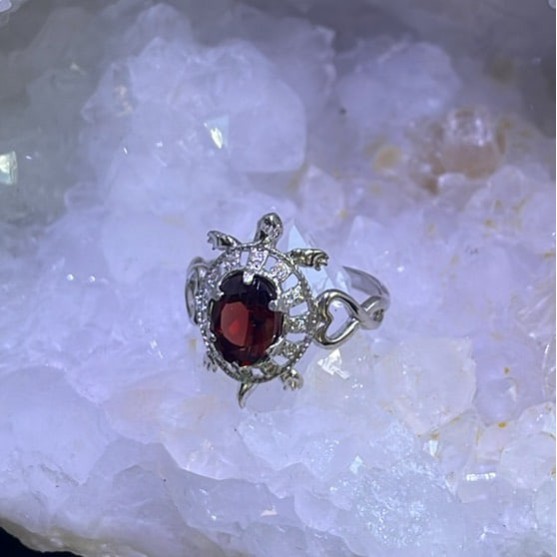 Bague Tortue Grenat, Sterling Bague Tortue Grenat, Sterling