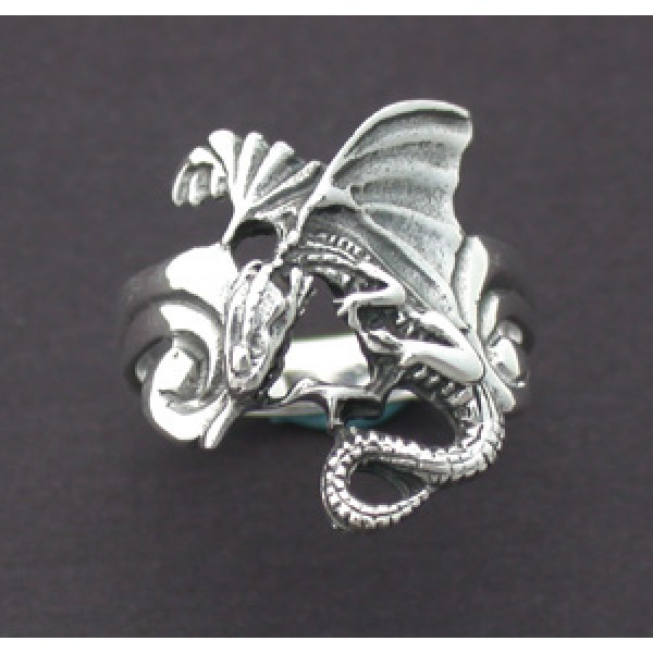 Silver Winged Dragon Ring, Size 8