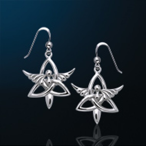 Trinity Angel Earrings, White Bronze