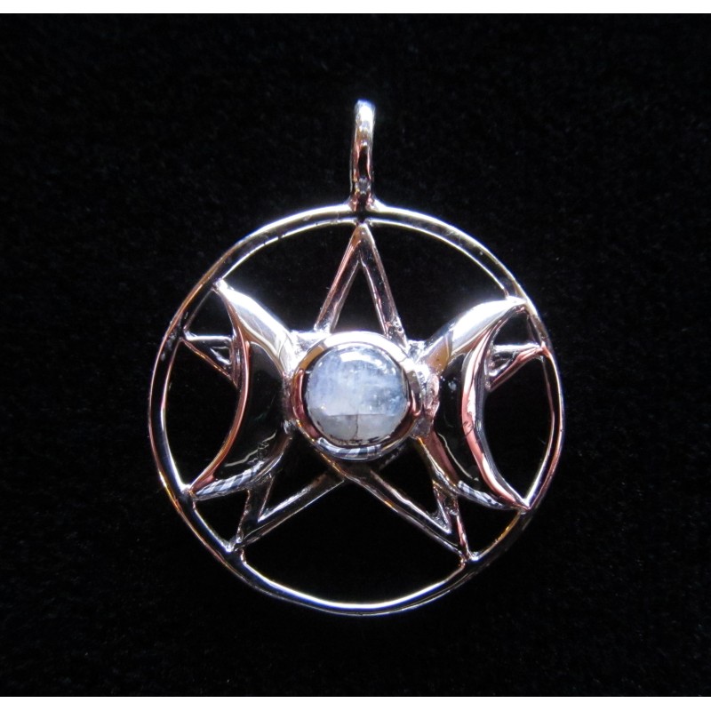 Pendentif Pentacle de triple lune, Pierre de lune