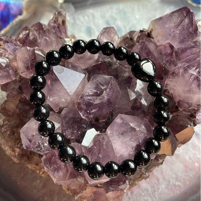 Bracelet Coeur Agate Noire, Taille Enfant Bracelet Coeur Agate Noire, Taille Enfant