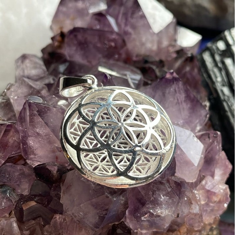 Pendentif Graine Et Fleur De Vie, Design 3D, Sterling Pendentif Graine Et Fleur De Vie, Design 3D, Sterling