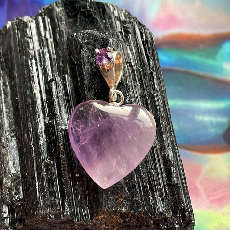 Pendentif coeur double améthyste, Sterling Pendentif coeur double améthyste, Sterling