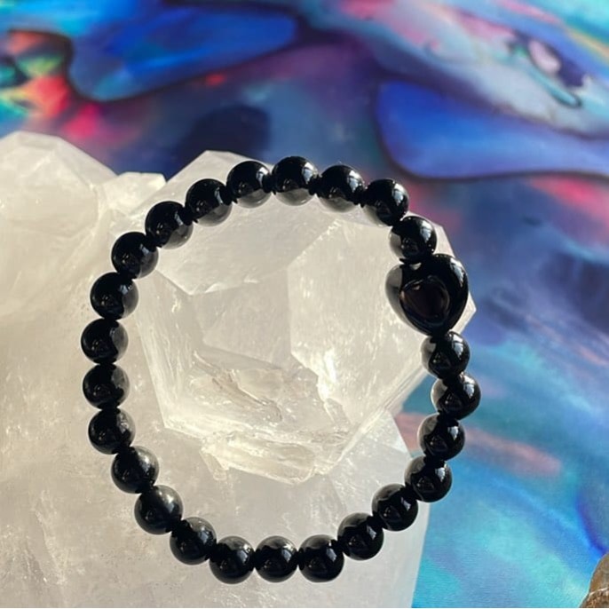 Bracelet Coeur Agate Noire, Taille Enfant Bracelet Coeur Agate Noire, Taille Enfant