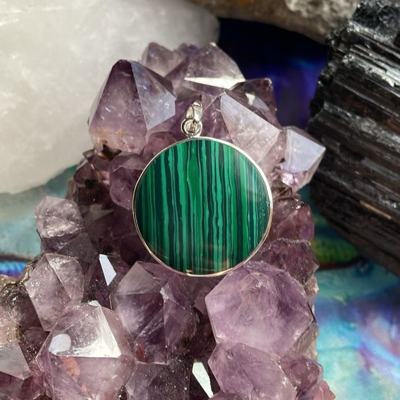 Flower Of Life Malachite Pendant, Sterling