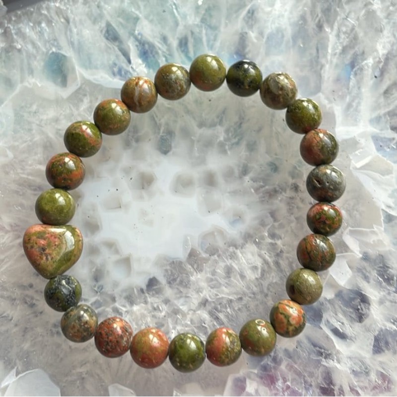 Bracelet Coeur Unakite, Taille Enfant Bracelet Coeur Unakite, Taille Enfant