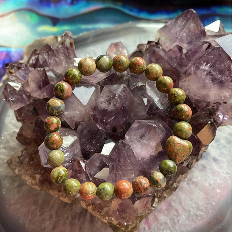 Bracelet Coeur Unakite, Taille Enfant Bracelet Coeur Unakite, Taille Enfant