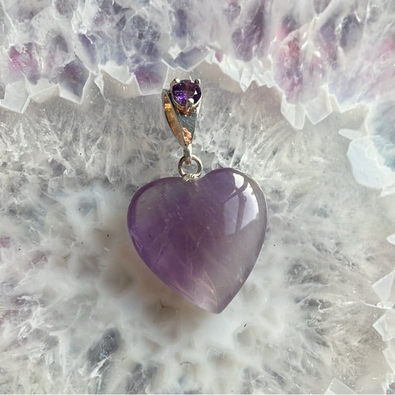 Pendentif coeur double améthyste, Sterling Pendentif coeur double améthyste, Sterling