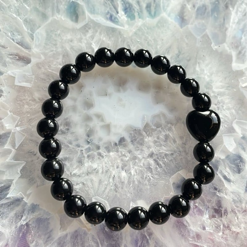 Bracelet Coeur Agate Noire, Taille Enfant Bracelet Coeur Agate Noire, Taille Enfant